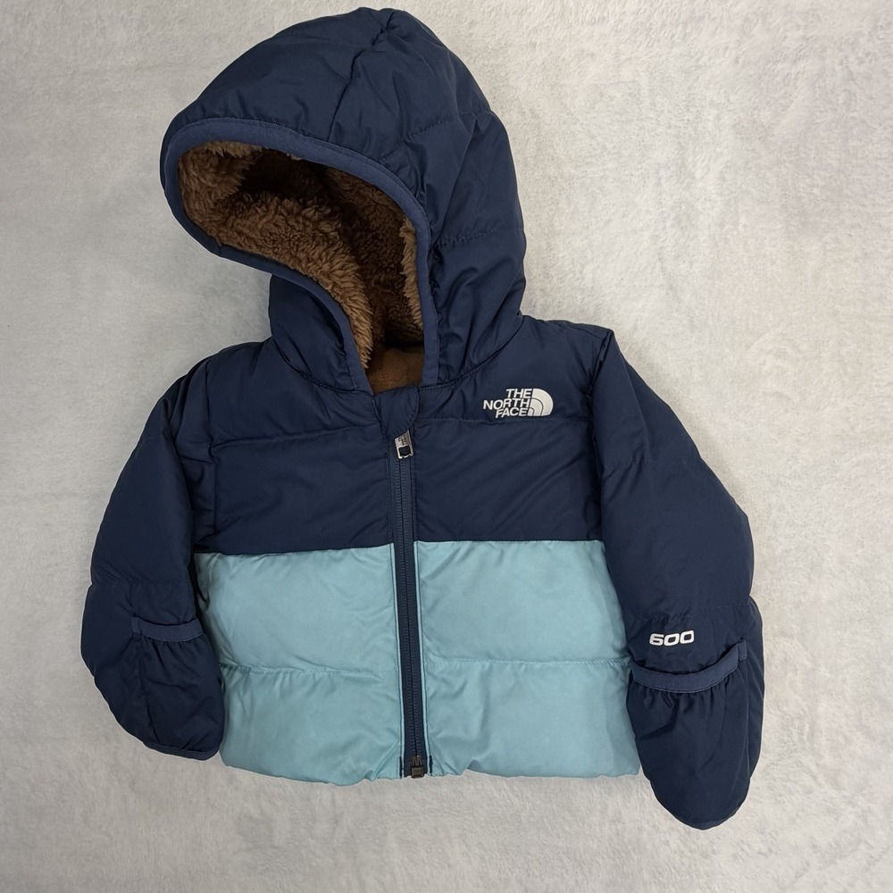 The North Face 600 Blue Hooded Down Jacket Coat Size 0-3 Mos